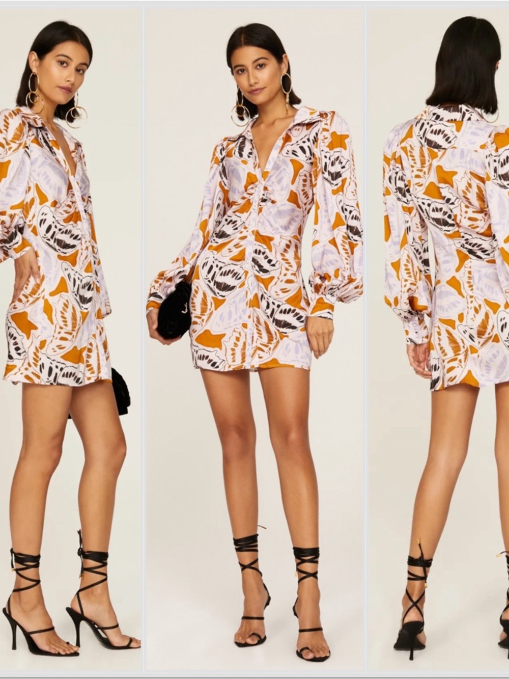 For love and lemons Long-Sleeve balloon Mini Dress Esmeralda medium button front